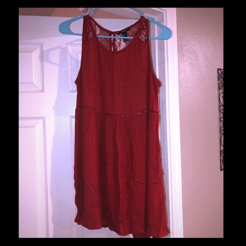 Mini red dress with lace back.